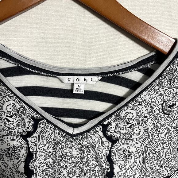 CAbi Women's Paisley Striped Layered Blouse Top Black White - Size S - Picture 4 of 8